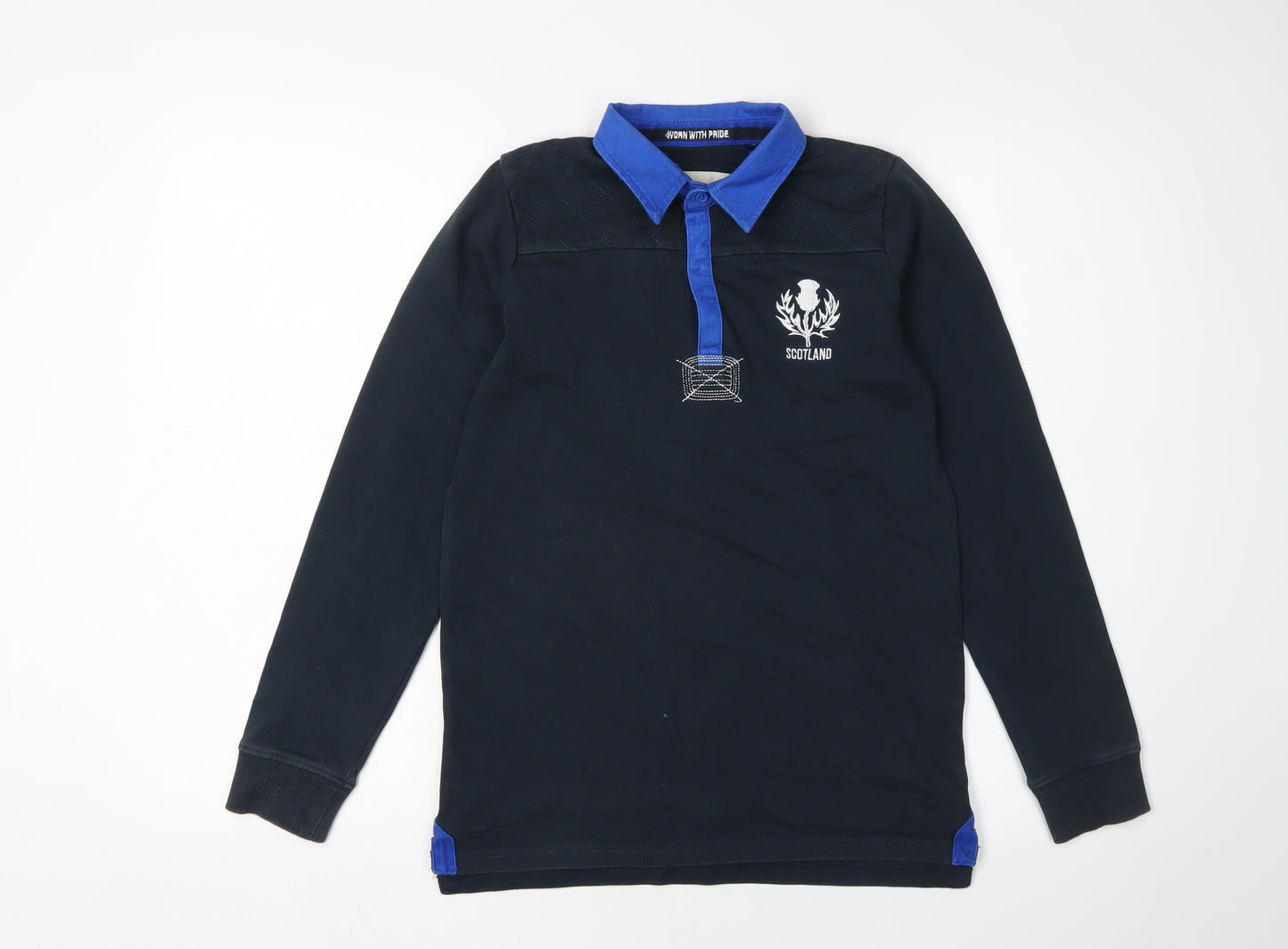 Rugby Heritage Boys Blue Polo - Long Sleeve Cotton Size 11-12