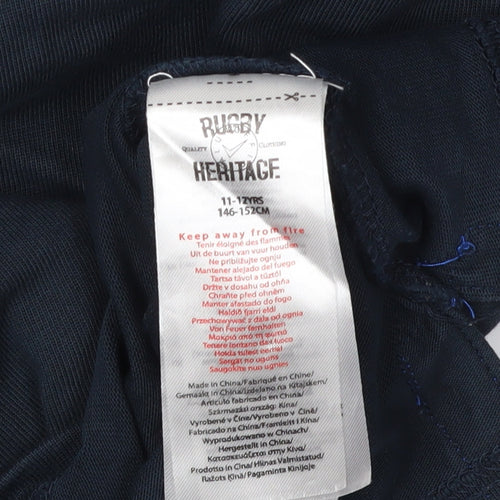 Rugby Heritage Boys Blue Polo - Long Sleeve Cotton Size 11-12