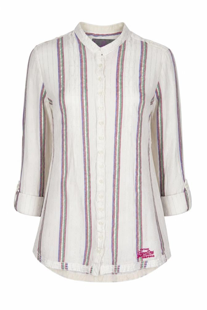 Superdry Women's White Striped Button-Up Shirt XS