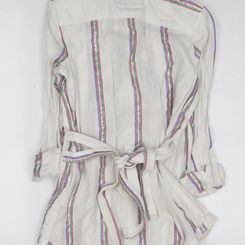 Superdry Women's White Striped Button-Up Shirt XS