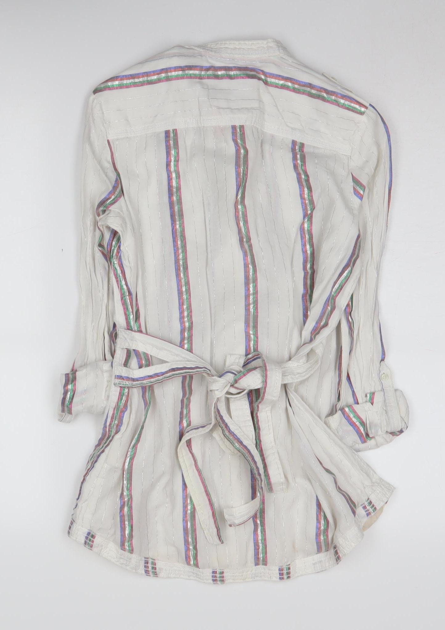 Superdry Women's White Striped Button-Up Shirt XS