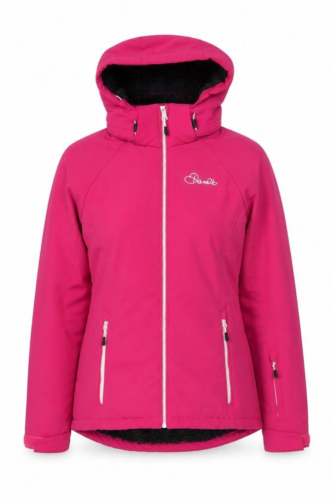 Front view of Dare 2b Women's Pink Ski Jacket, size 8, Hooded Zip