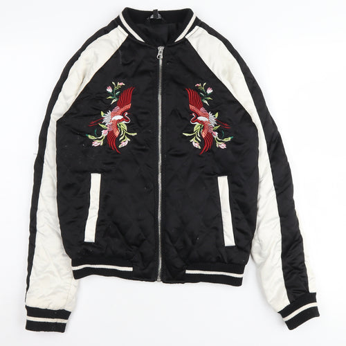 Candy Couture Girls Black Embroidered Bomber Jacket 13 Years