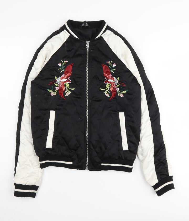 Candy Couture Girls Black Embroidered Bomber Jacket 13 Years