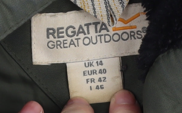 Regatta Women's Green Parka Coat UK 14 Hooded Water Resistant