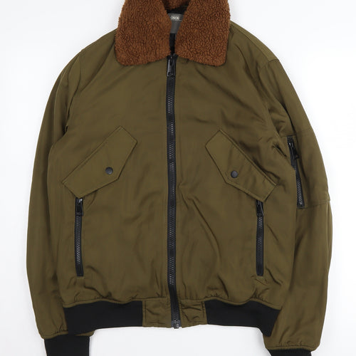 ASOS Men's Green Bomber Jacket, S, Zipped Pockets