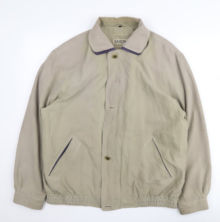 Saxon Men's Beige Bomber Jacket L Collared Elastic Waist