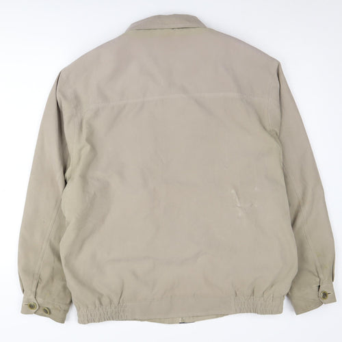 Saxon Men's Beige Bomber Jacket L Collared Elastic Waist