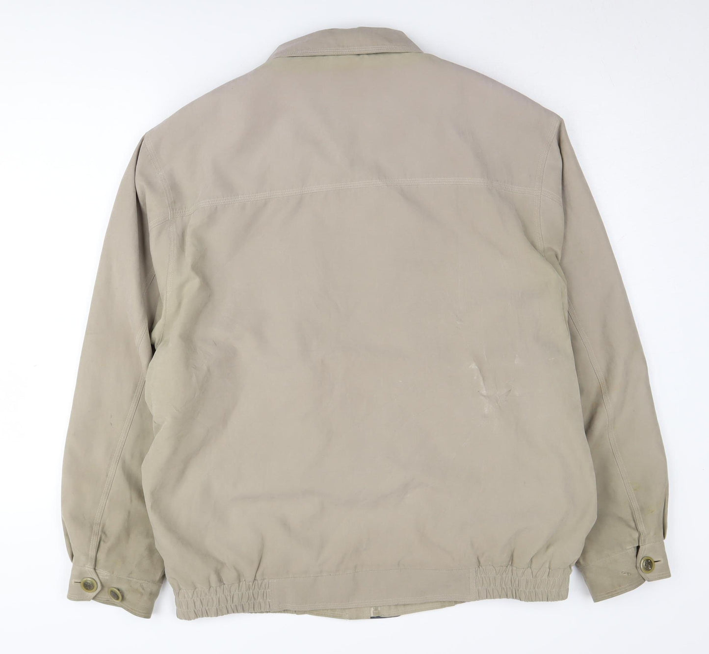 Saxon Men's Beige Bomber Jacket L Collared Elastic Waist