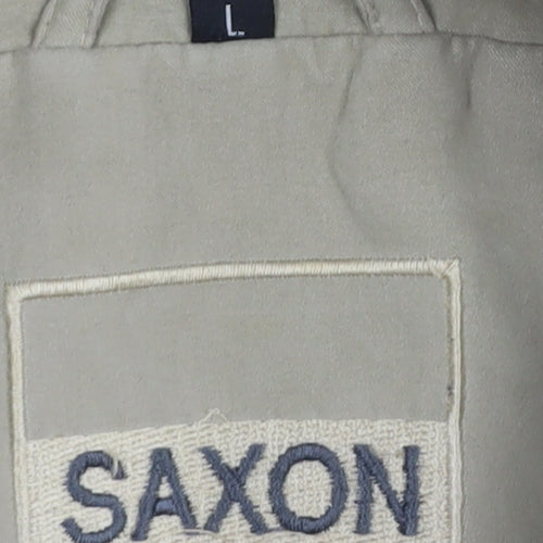 Saxon Men's Beige Bomber Jacket L Collared Elastic Waist