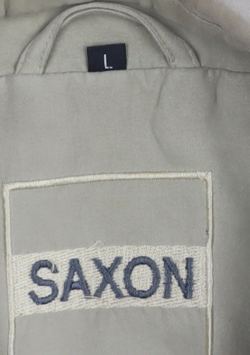 Saxon Men's Beige Bomber Jacket L Collared Elastic Waist
