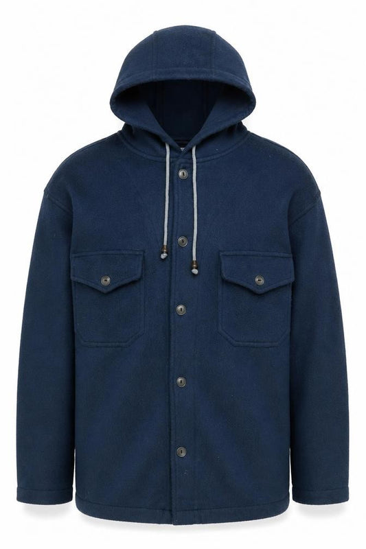 Front view of Evolution Men's Blue Hooded Fleece Jacket, size S