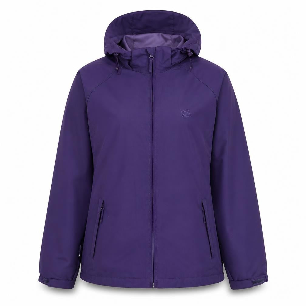 Front view of Mountain Essentials Women's Purple Rain Coat, size 12