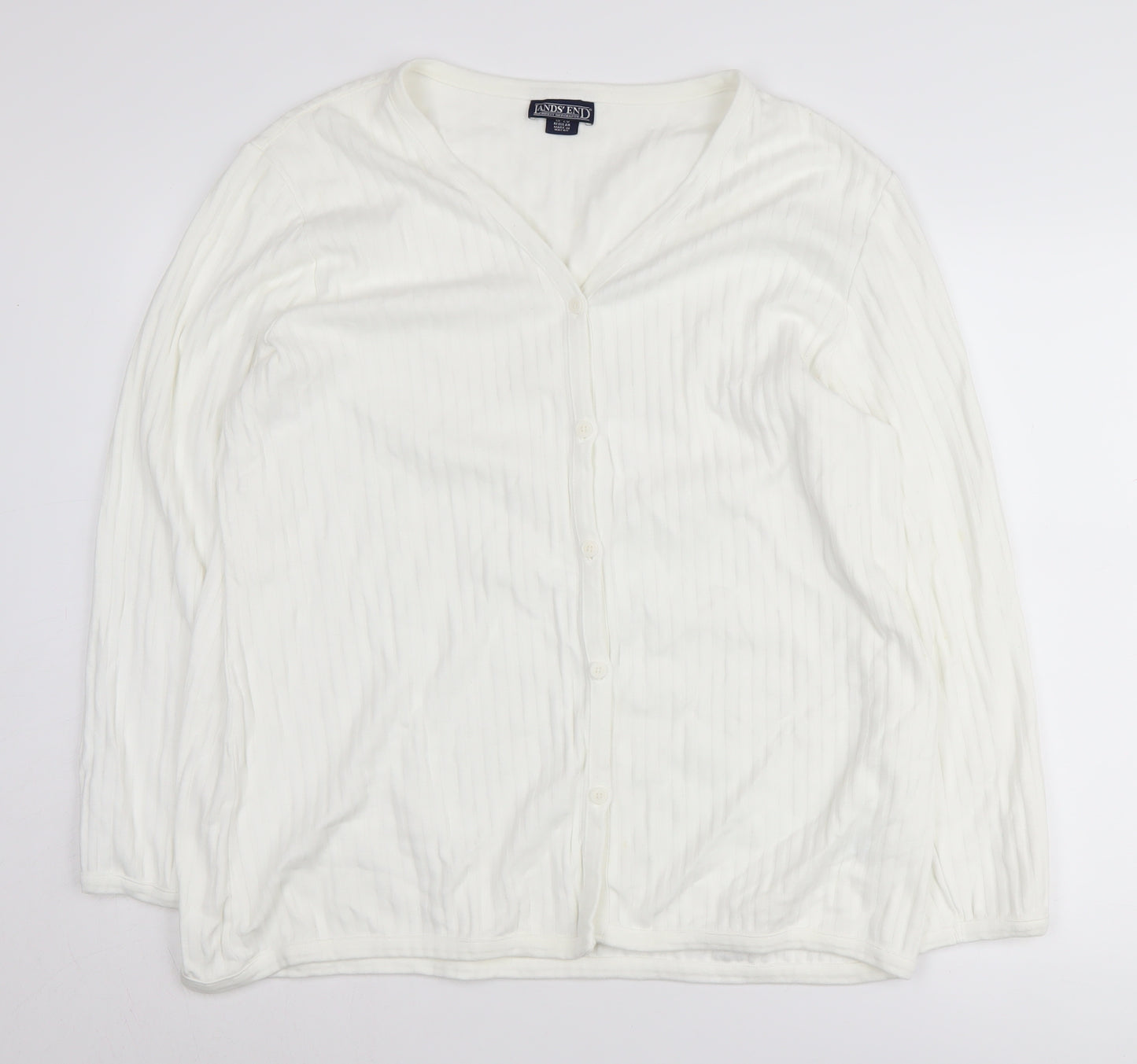 Lands' End Women's White Cardigan XL V-Neck Knit
