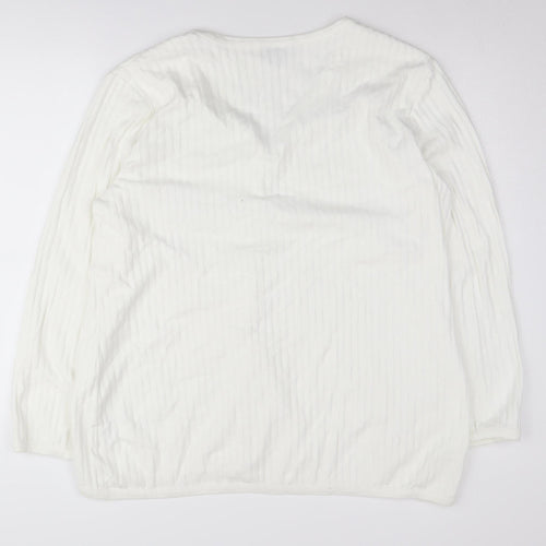 Lands' End Women's White Cardigan XL V-Neck Knit