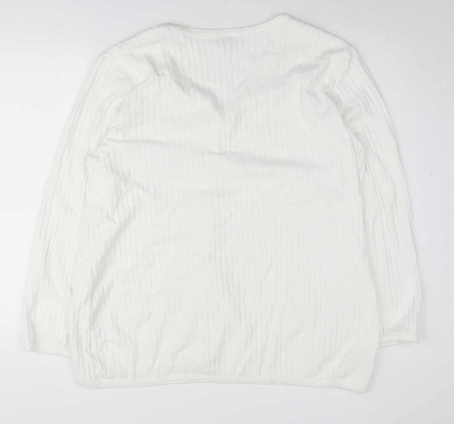 Lands' End Women's White Cardigan XL V-Neck Knit