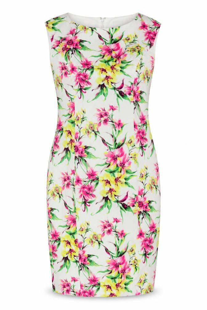 Front view of Viyella Petites Floral Sheath Dress, size 8, Multicoloured