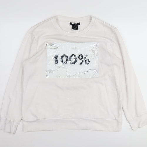 DKNY Women's White Sequin Pullover Sweatshirt M