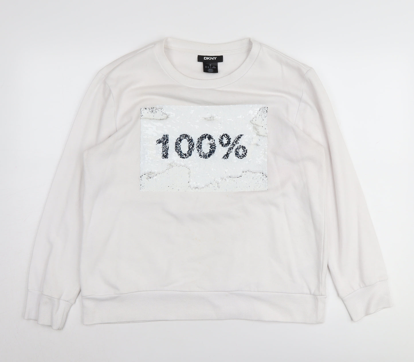 DKNY Women's White Sequin Pullover Sweatshirt M