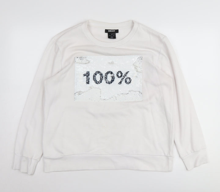 DKNY Women's White Sequin Pullover Sweatshirt M