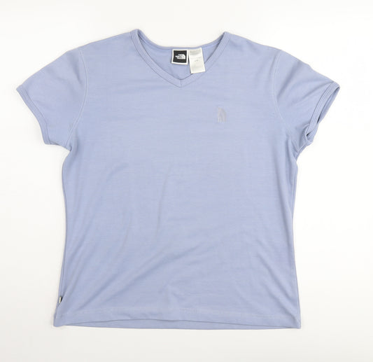 The North Face Women's Blue V-Neck T-Shirt Size L