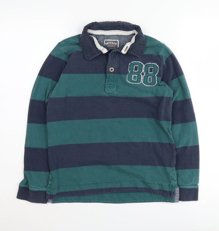Fat Face Boys Green Striped Polo Shirt 146cm - Cotton, Casual