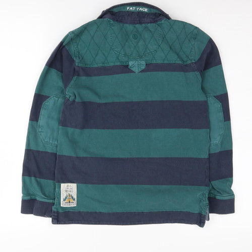 Fat Face Boys Green Striped Polo Shirt 146cm - Cotton, Casual