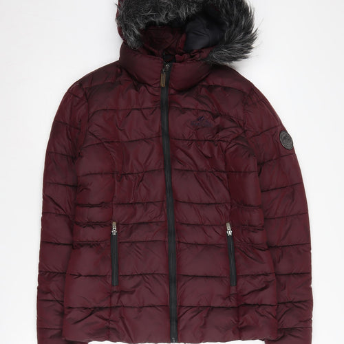 Superdry Women's Red Puffer Jacket Size 10 Hooded