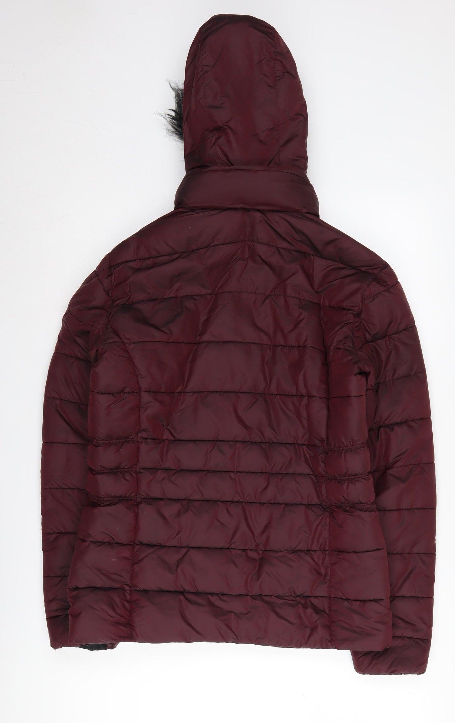 Superdry Women's Red Puffer Jacket Size 10 Hooded