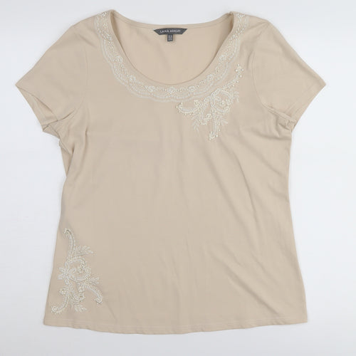 Laura Ashley Women's Beige Size 12 Embroidered T-Shirt
