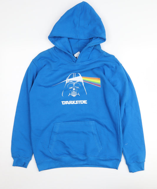 Front view of AWDis boys’ blue darth vader graphic hoodie 12-13 years