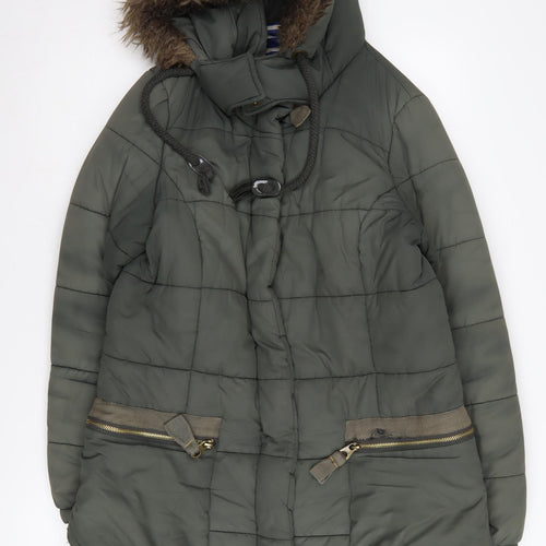 Joules Women's Green Puffer Jacket Size 14 Hooded