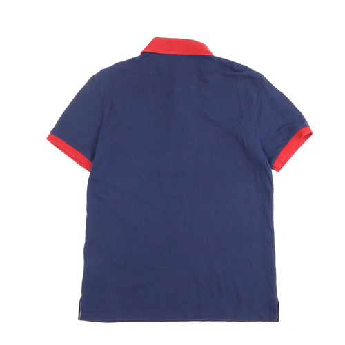 Ralph Lauren Men's Blue Polo Slim Fit, Red Collar, Size L