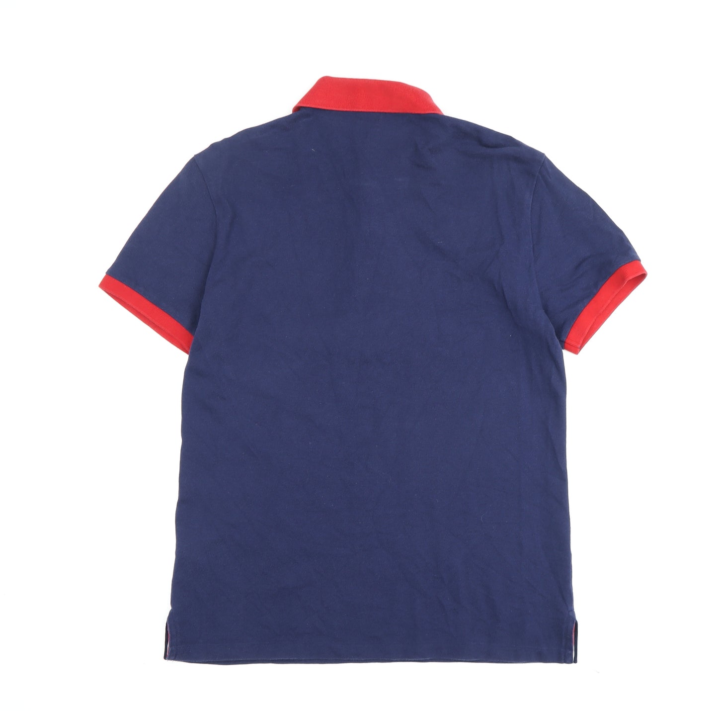 Ralph Lauren Men's Blue Polo Slim Fit, Red Collar, Size L