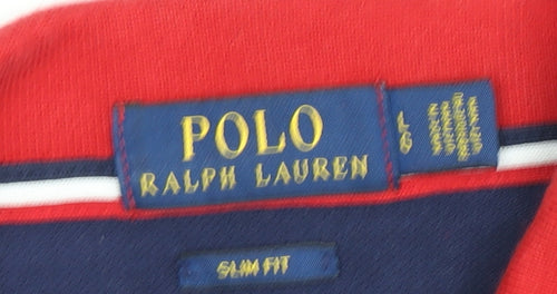Ralph Lauren Men's Blue Polo Slim Fit, Red Collar, Size L