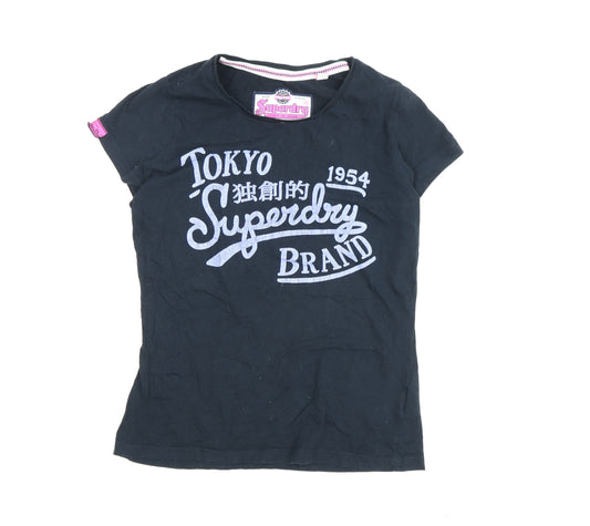 Superdry Women Black T-Shirt L Casual Wear