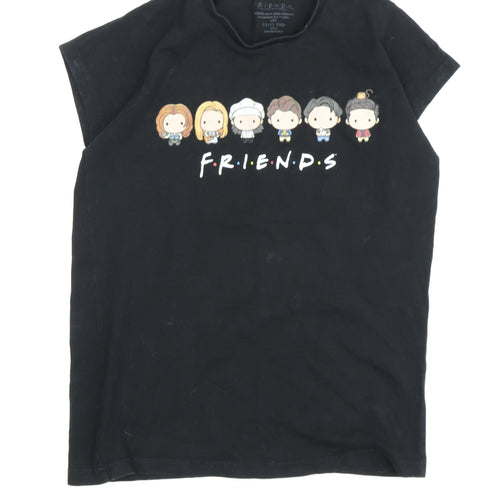 Girls FRIENDS Black Graphic T-Shirt, 11-12 Years, Casual Style