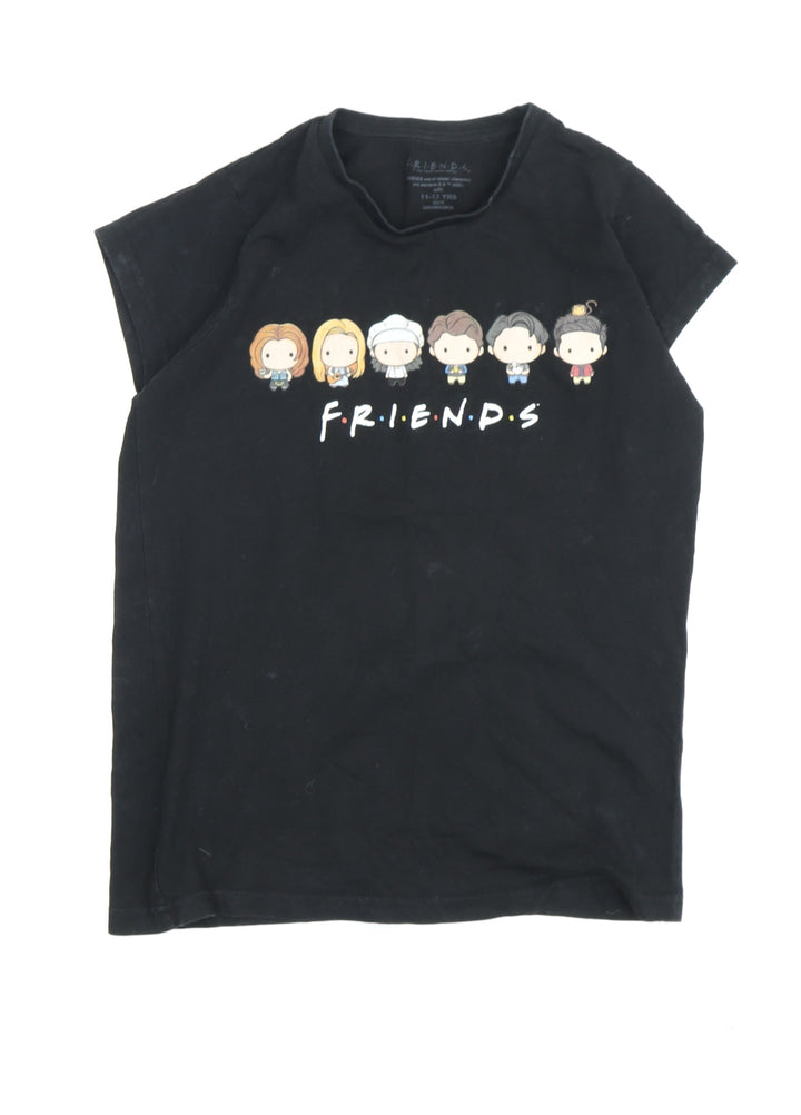 Girls FRIENDS Black Graphic T-Shirt, 11-12 Years, Casual Style