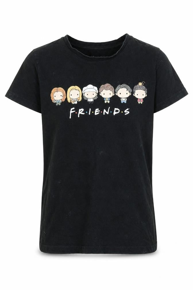 Girls FRIENDS Black Graphic T-Shirt, 11-12 Years, Casual Style