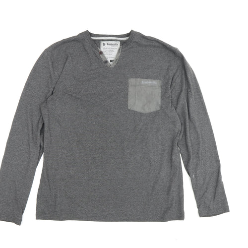 Lambretta Men's Grey Henley Long Sleeve T-Shirt L