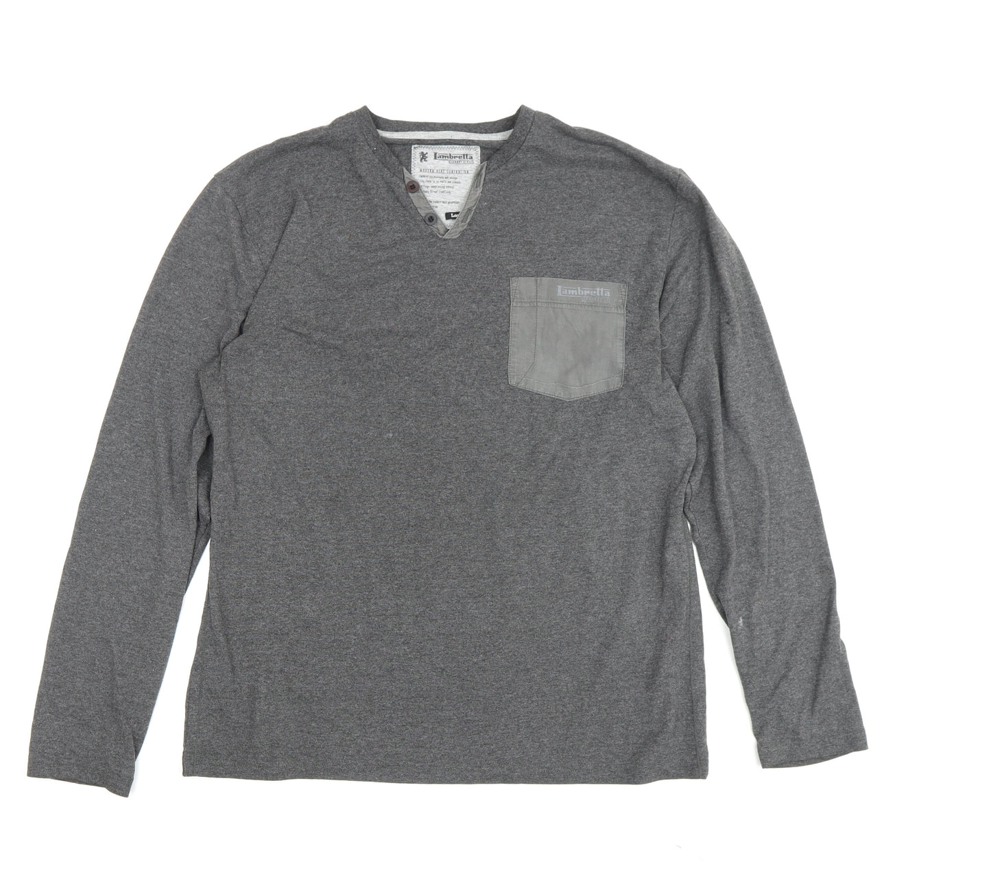 Lambretta Men's Grey Henley Long Sleeve T-Shirt L