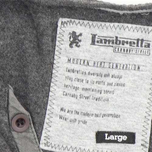 Lambretta Men's Grey Henley Long Sleeve T-Shirt L