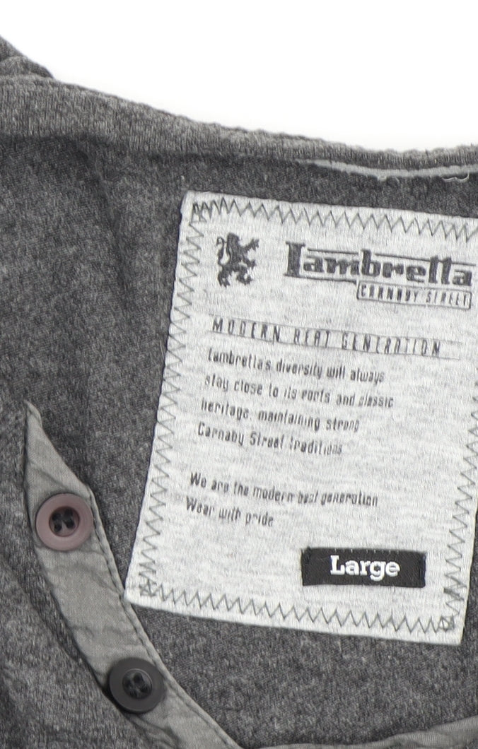Lambretta Men's Grey Henley Long Sleeve T-Shirt L