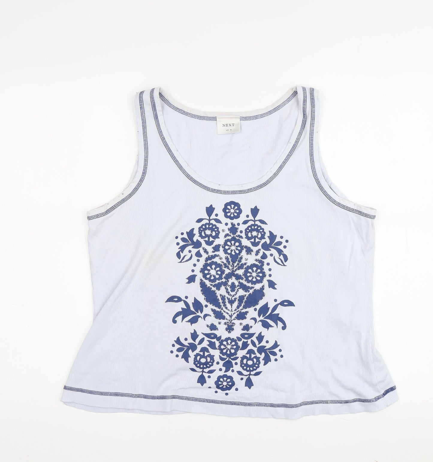 Next Women's Blue Tank Top UK 18 - Floral Embroidered
