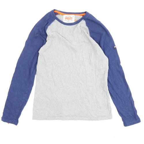 SuperDry Mens Grey Blue Long Sleeve T-Shirt Small