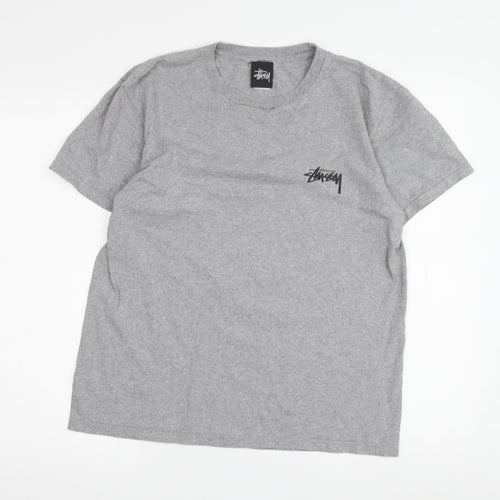 Stussy Men's Grey Graphic Print Crew Neck T-Shirt M