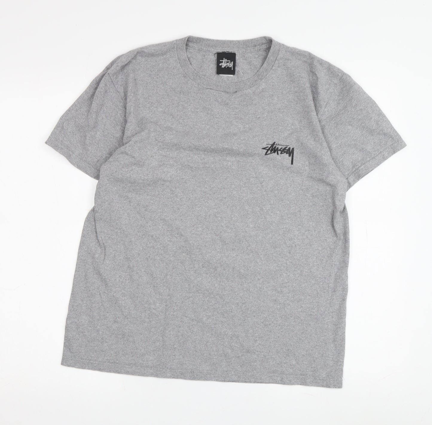 Stussy Men's Grey Graphic Print Crew Neck T-Shirt M