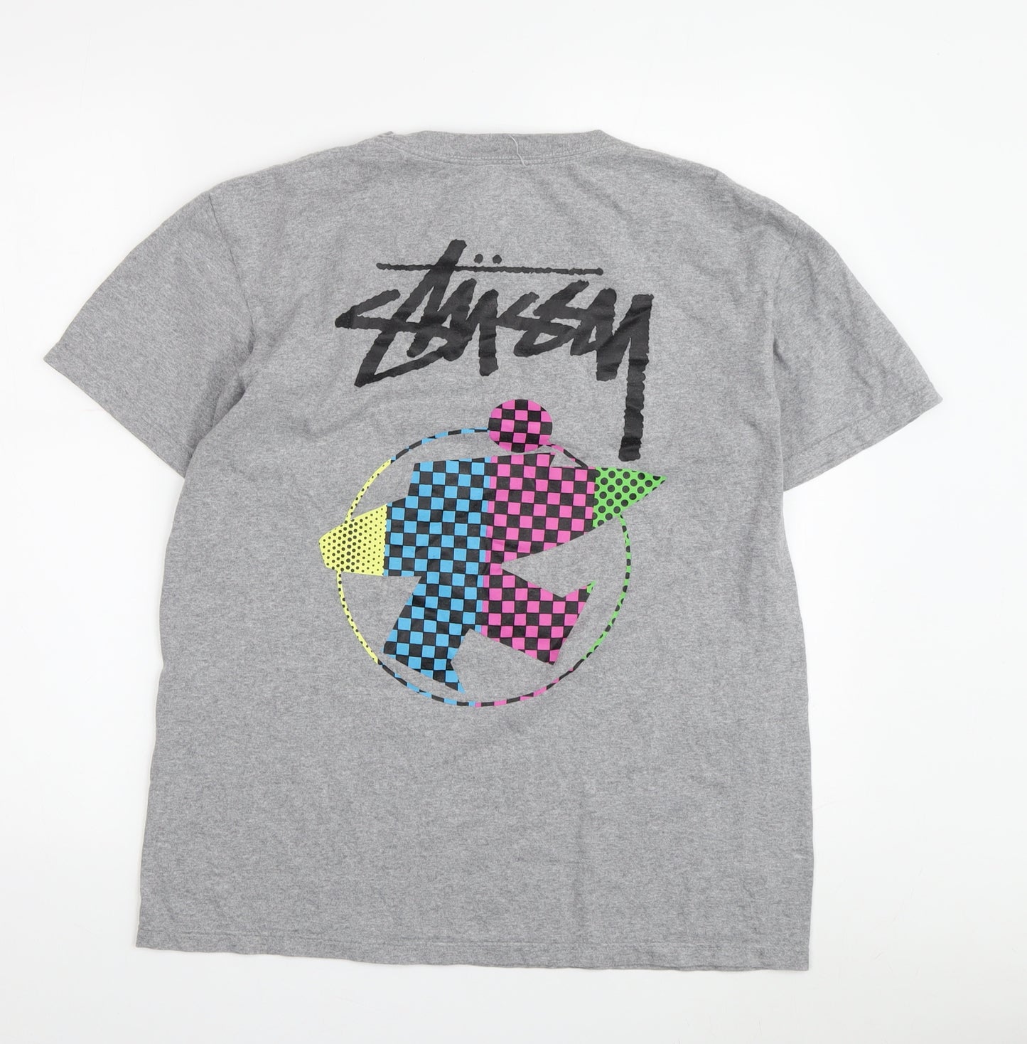 Stussy Men's Grey Graphic Print Crew Neck T-Shirt M