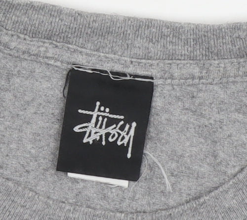 Stussy Men's Grey Graphic Print Crew Neck T-Shirt M