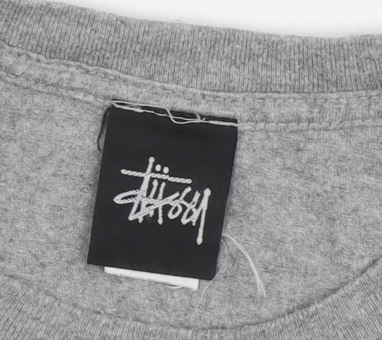 Stussy Men's Grey Graphic Print Crew Neck T-Shirt M